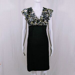 Speechless Black & Yellow Floral Pencil Dress with Frilly Sleeves Size 5